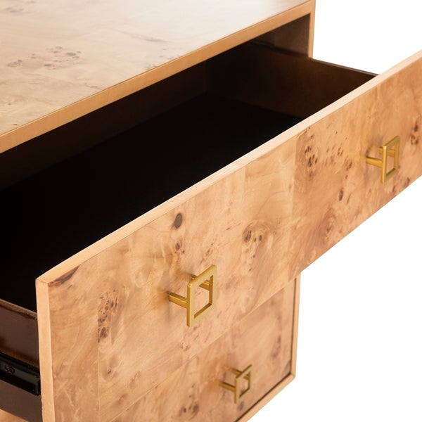 Katia 3 Drawer Wood Chest in Natural with Gold Knob