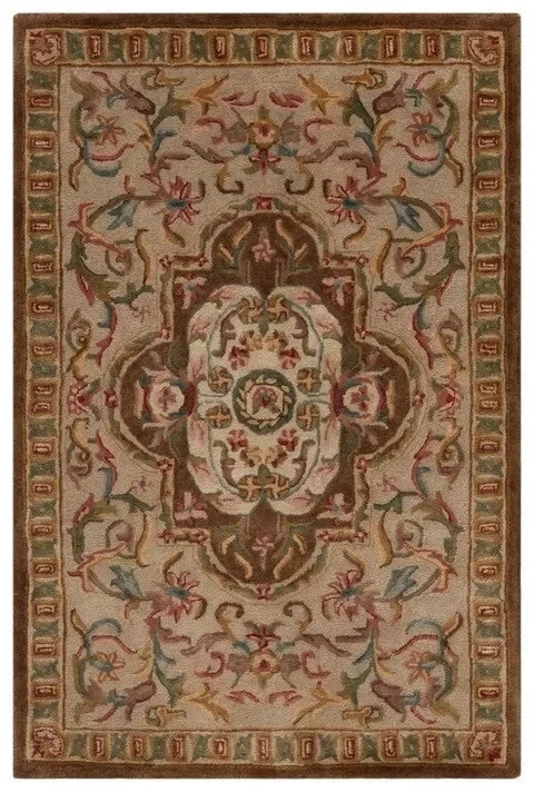 Classic Wool Rug in Beige and Olive - The Mayfair Hall