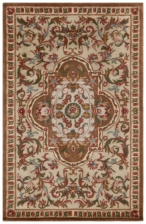 Classic Wool Rug in Beige and Olive - The Mayfair Hall