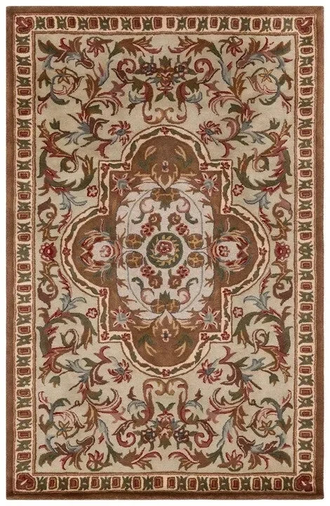Classic Wool Rug in Beige and Olive - The Mayfair Hall