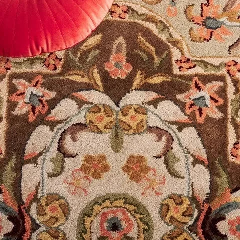 Classic Wool Rug in Beige and Olive - The Mayfair Hall