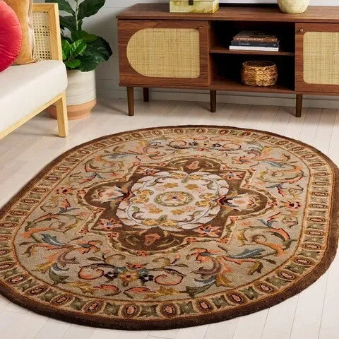 Classic Wool Rug in Beige and Olive - The Mayfair Hall