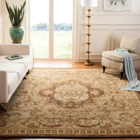 Classic Wool Rug in Beige and Olive - The Mayfair Hall