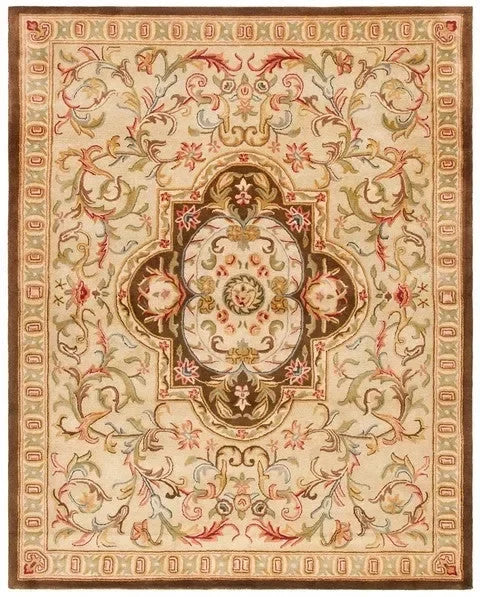 Classic Wool Rug in Beige and Olive - The Mayfair Hall