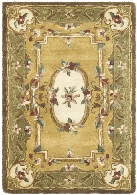 Classic Wool Rug in Light Gold and Green - The Mayfair Hall