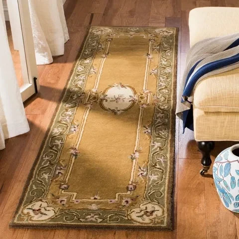 Classic Wool Rug in Light Gold and Green - The Mayfair Hall