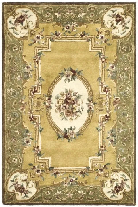 Classic Wool Rug in Light Gold and Green - The Mayfair Hall