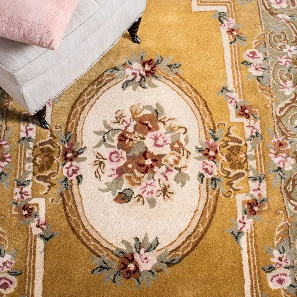 Classic Wool Rug in Light Gold and Green - The Mayfair Hall