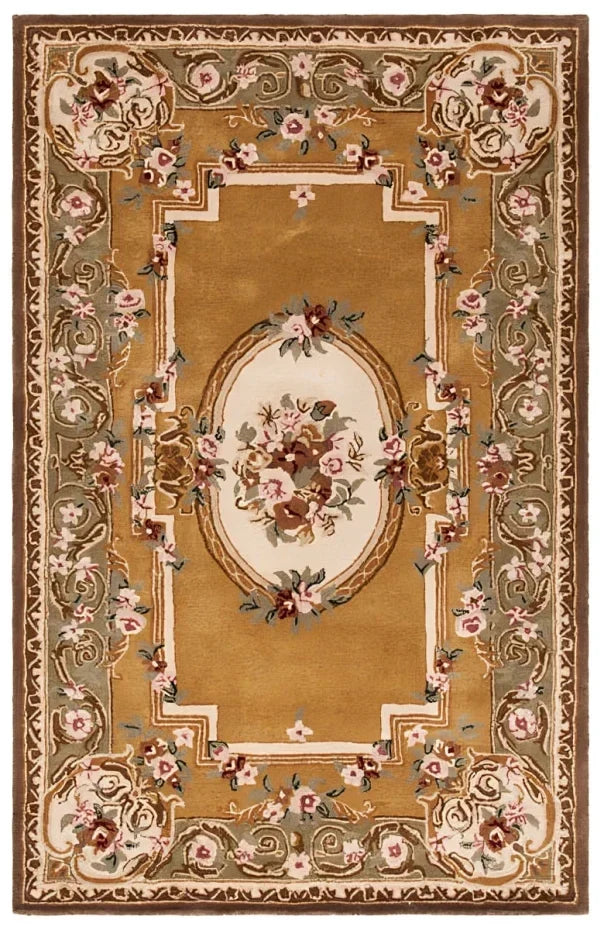Classic Wool Rug in Light Gold and Green - The Mayfair Hall