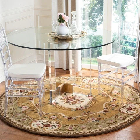 Classic Wool Rug in Light Gold and Green - The Mayfair Hall