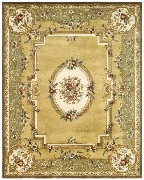 Classic Wool Rug in Light Gold and Green - The Mayfair Hall