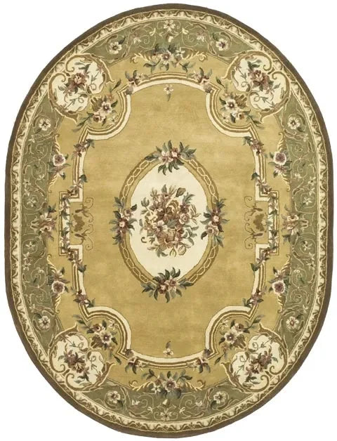 Classic Wool Rug in Light Gold and Green - The Mayfair Hall