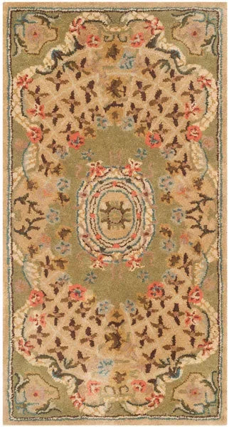 Classic Wool Rug in Taupe and Light Green - The Mayfair Hall