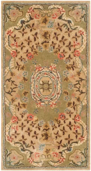 Classic Wool Rug in Taupe and Light Green - The Mayfair Hall