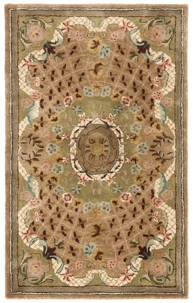 Classic Wool Rug in Taupe and Light Green - The Mayfair Hall