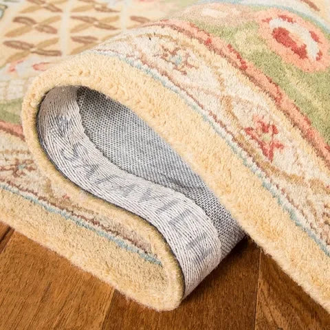 Classic Wool Rug in Taupe and Light Green - The Mayfair Hall