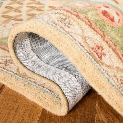 Classic Wool Rug in Taupe and Light Green - The Mayfair Hall