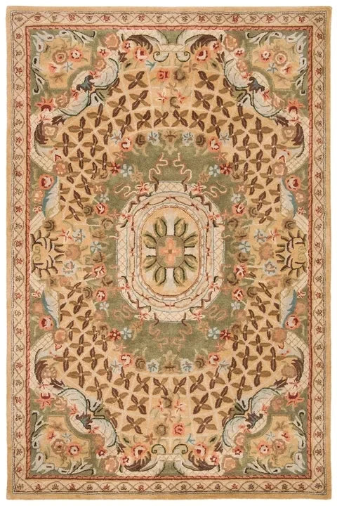Classic Wool Rug in Taupe and Light Green - The Mayfair Hall