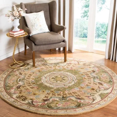 Classic Wool Rug in Taupe and Light Green - The Mayfair Hall