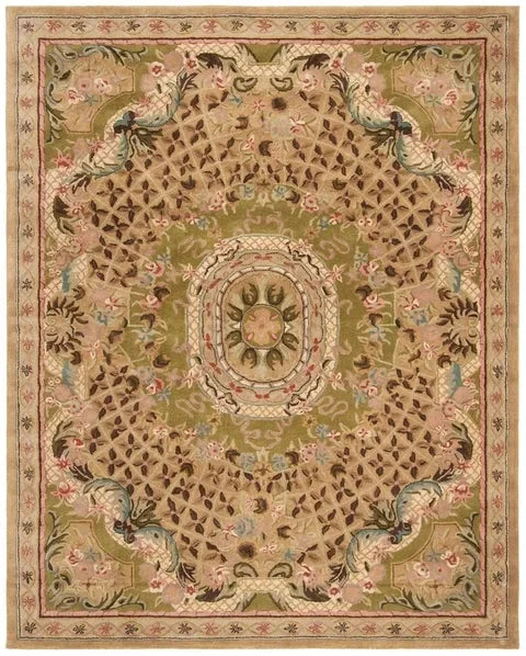 Classic Wool Rug in Taupe and Light Green - The Mayfair Hall