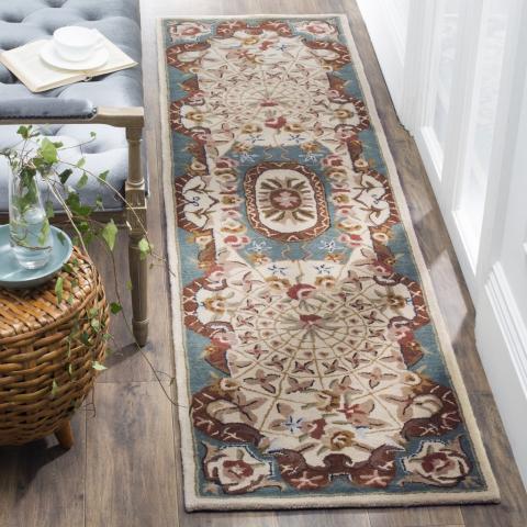 Classic Wool Rug in Ivory and Light Blue