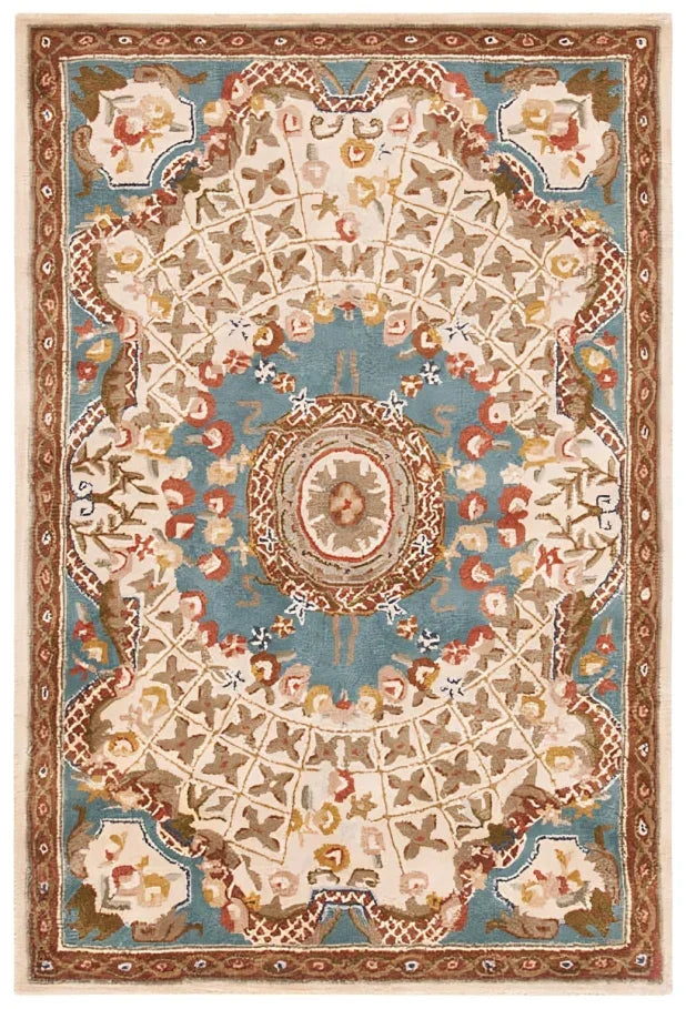 Classic Wool Rug in Ivory and Light Blue - The Mayfair Hall