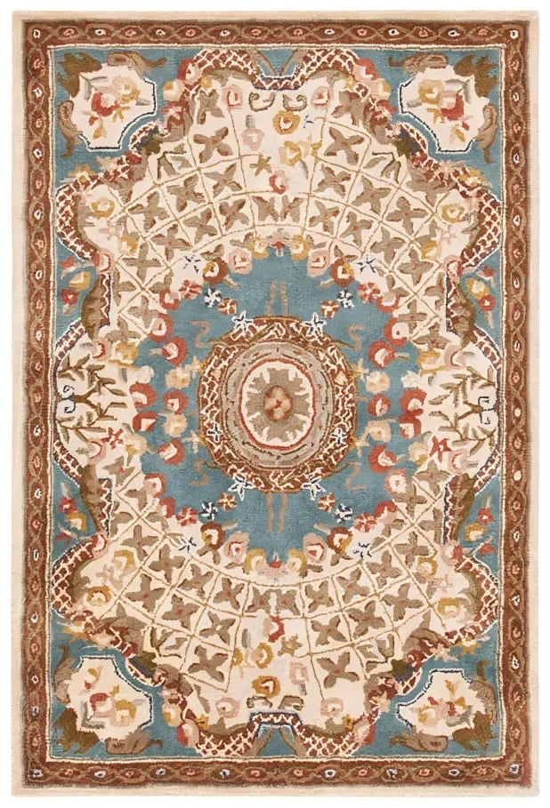 Classic Wool Rug in Ivory and Light Blue - The Mayfair Hall