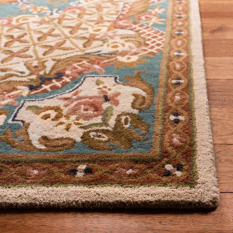 Classic Wool Rug in Ivory and Light Blue