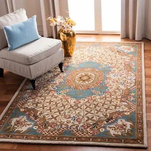 Classic Wool Rug in Ivory and Light Blue - The Mayfair Hall