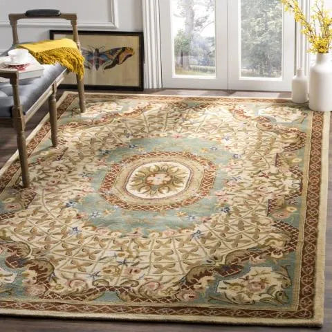 Classic Wool Rug in Ivory and Light Blue - The Mayfair Hall