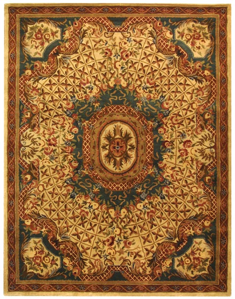 Classic Wool Rug in Ivory and Light Blue