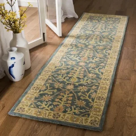 Classic Wool Rug in Blue and Light Gold - The Mayfair Hall