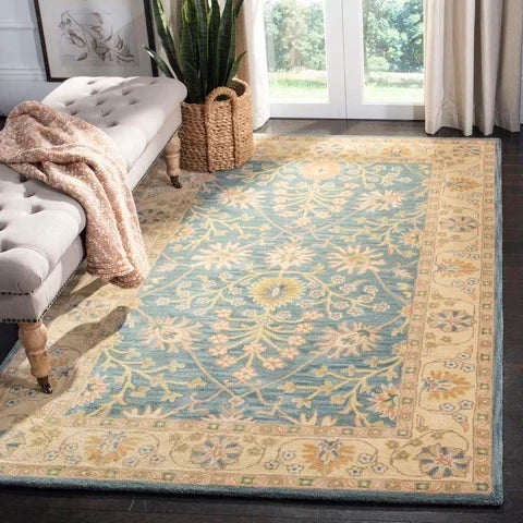 Classic Wool Rug in Blue and Light Gold - The Mayfair Hall