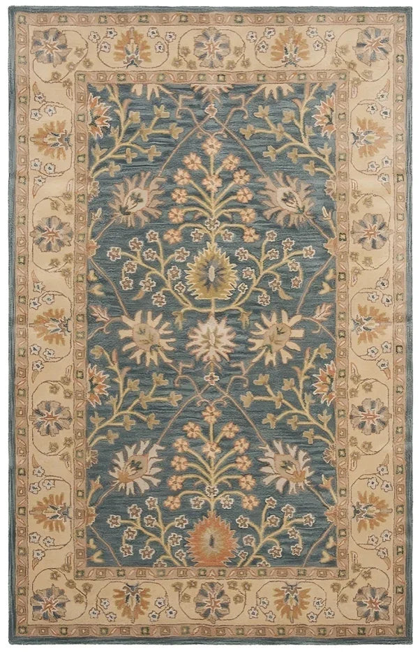 Classic Wool Rug in Blue and Light Gold - The Mayfair Hall