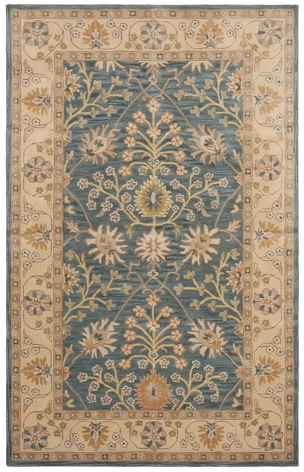 Classic Wool Rug in Blue and Light Gold - The Mayfair Hall