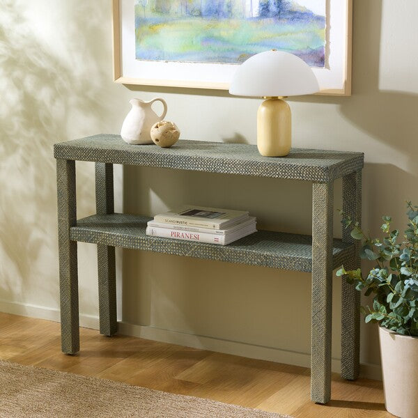 Apis Raffia Console Table in Turquoise