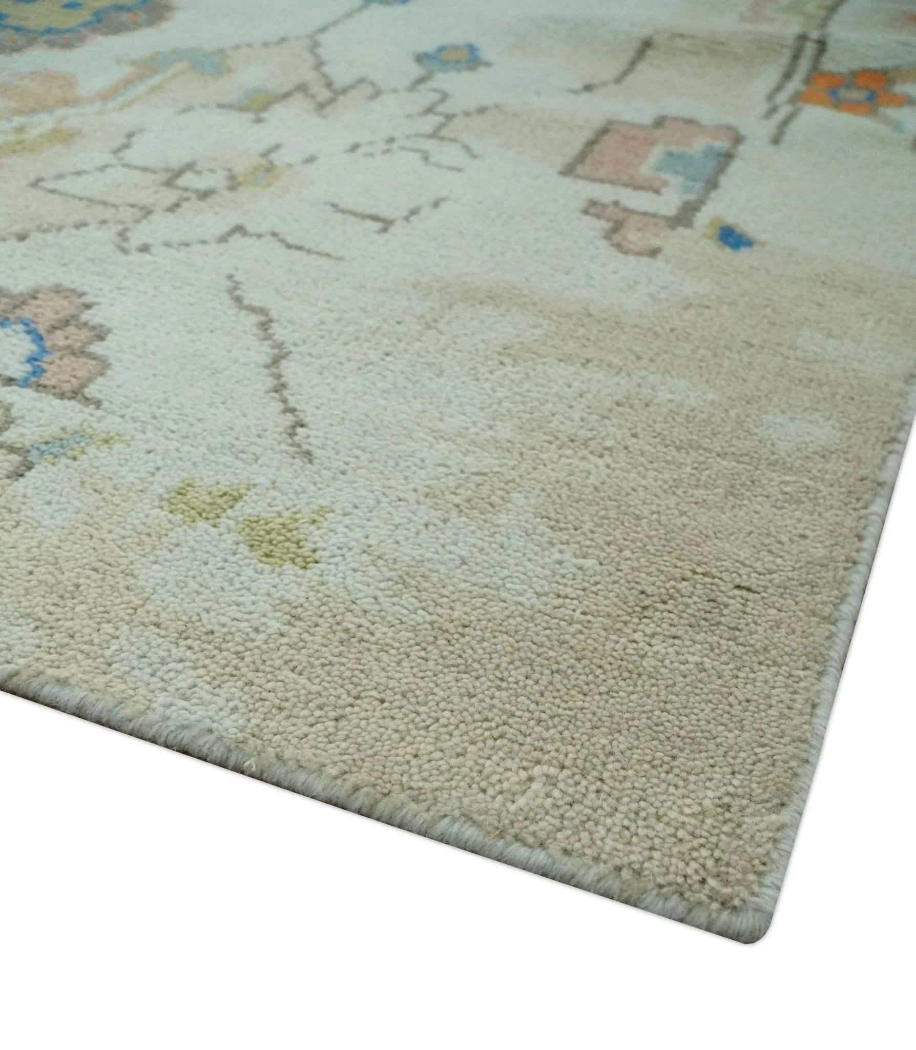 Colorful Ivory, Blue, Orange and Olive Hand Knotted Traditional Oriental Oushak Custom Made wool area Rug - The Rug Decor