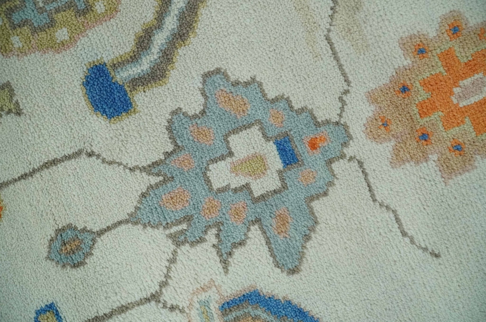 Colorful Ivory, Blue, Orange and Olive Hand Knotted Traditional Oriental Oushak Custom Made wool area Rug - The Rug Decor