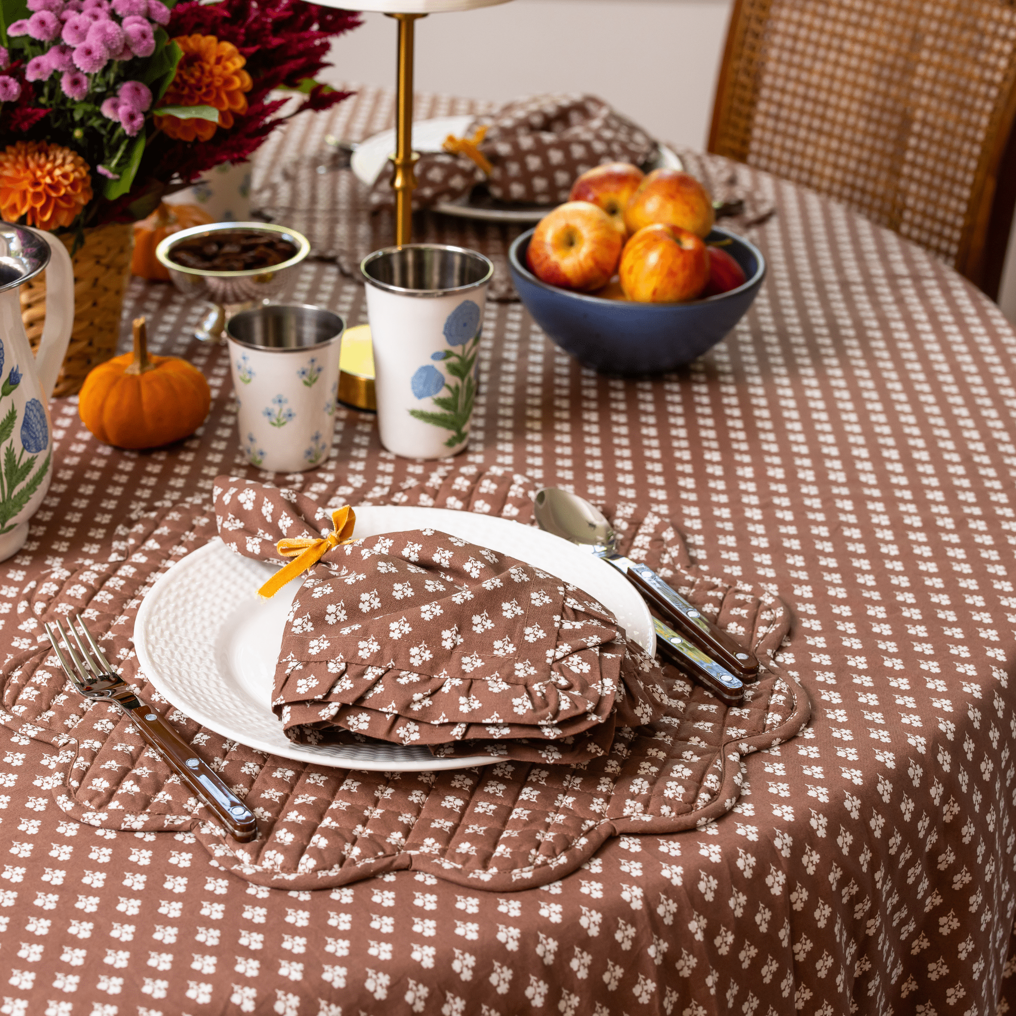 Constance Chocolate Rectangle Tablecloth with Ruffle