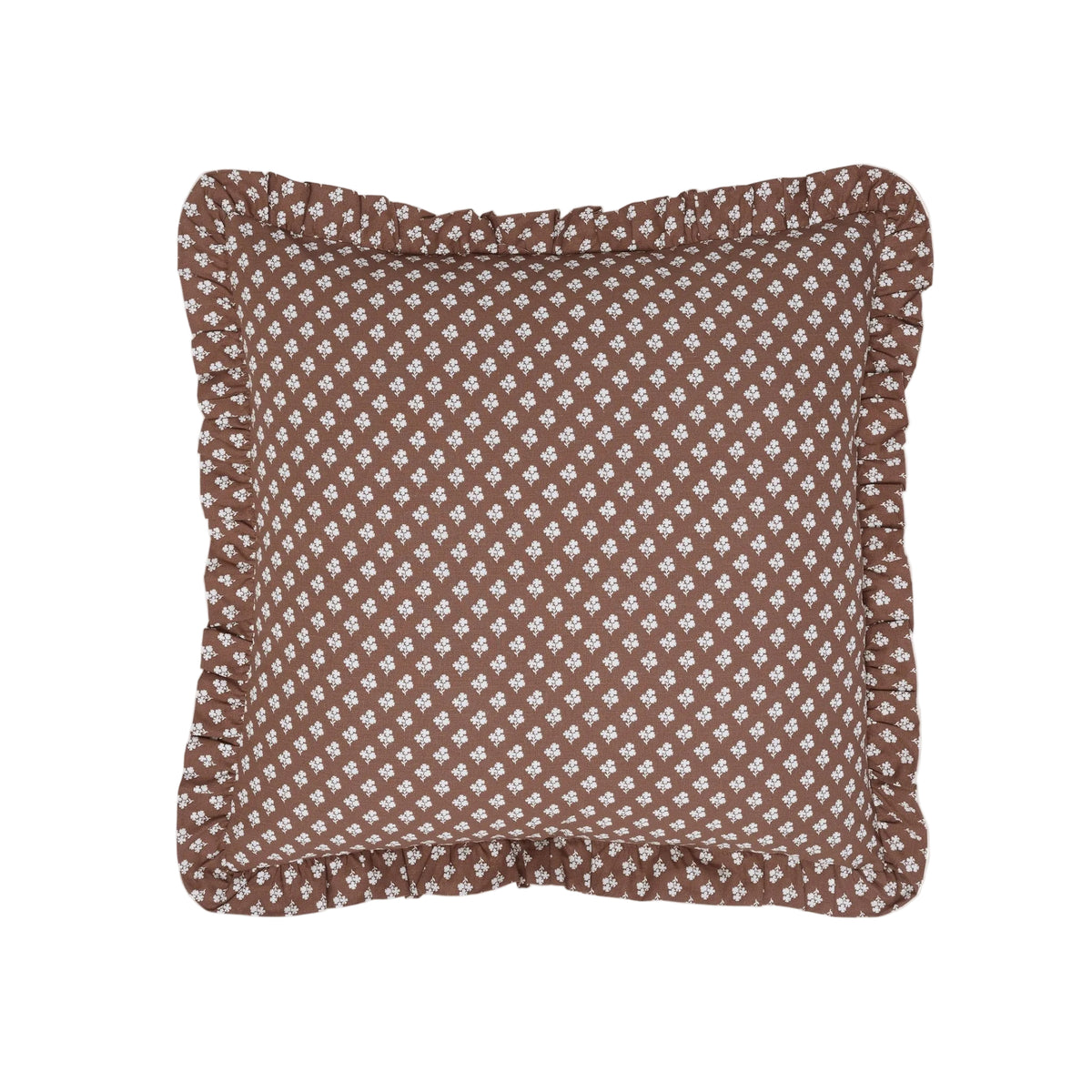 Constance Chocolate Ruffled Throw Pillow by Trudie — 20″ × 20″