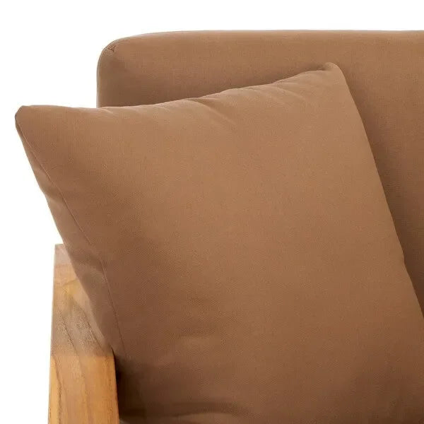 Montford Teak Wood 2-Seater Bench in Brown with Geometric Arms - The Mayfair Hall