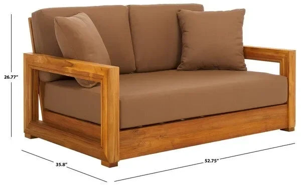 Montford Teak Wood 2-Seater Bench in Brown with Geometric Arms - The Mayfair Hall