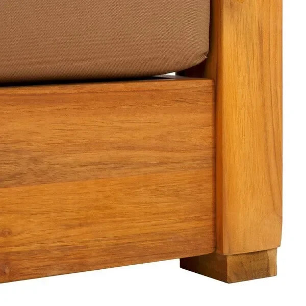 Montford Teak Wood 2-Seater Bench in Brown with Geometric Arms - The Mayfair Hall