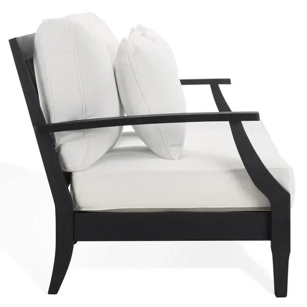 Martinique Wood Patio Sofa in Black/White with Cushion - The Mayfair Hall