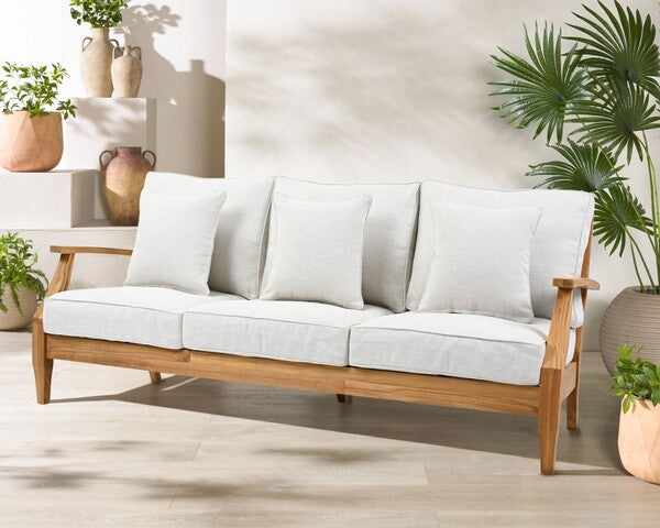 Martinique Teakwood Patio Sofa in Natural Teak with White Cushion