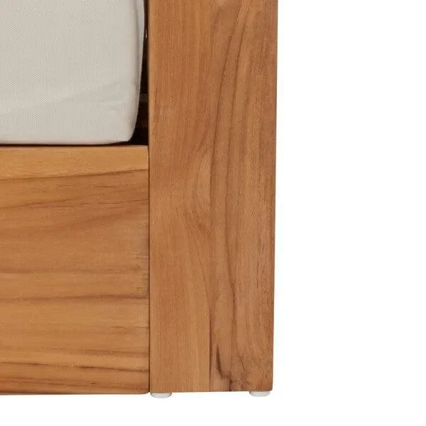 Kauai Teak Wood Patio Sofa in Natural and Beige - The Mayfair Hall