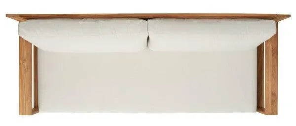 Kauai Teak Wood Patio Sofa in Natural and Beige - The Mayfair Hall