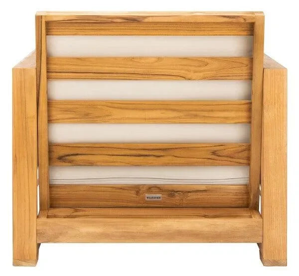 Andros Teak Wood Patio Chair in Natural and Beige - The Mayfair Hall