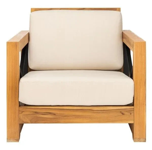 Andros Teak Wood Patio Chair in Natural and Beige - The Mayfair Hall