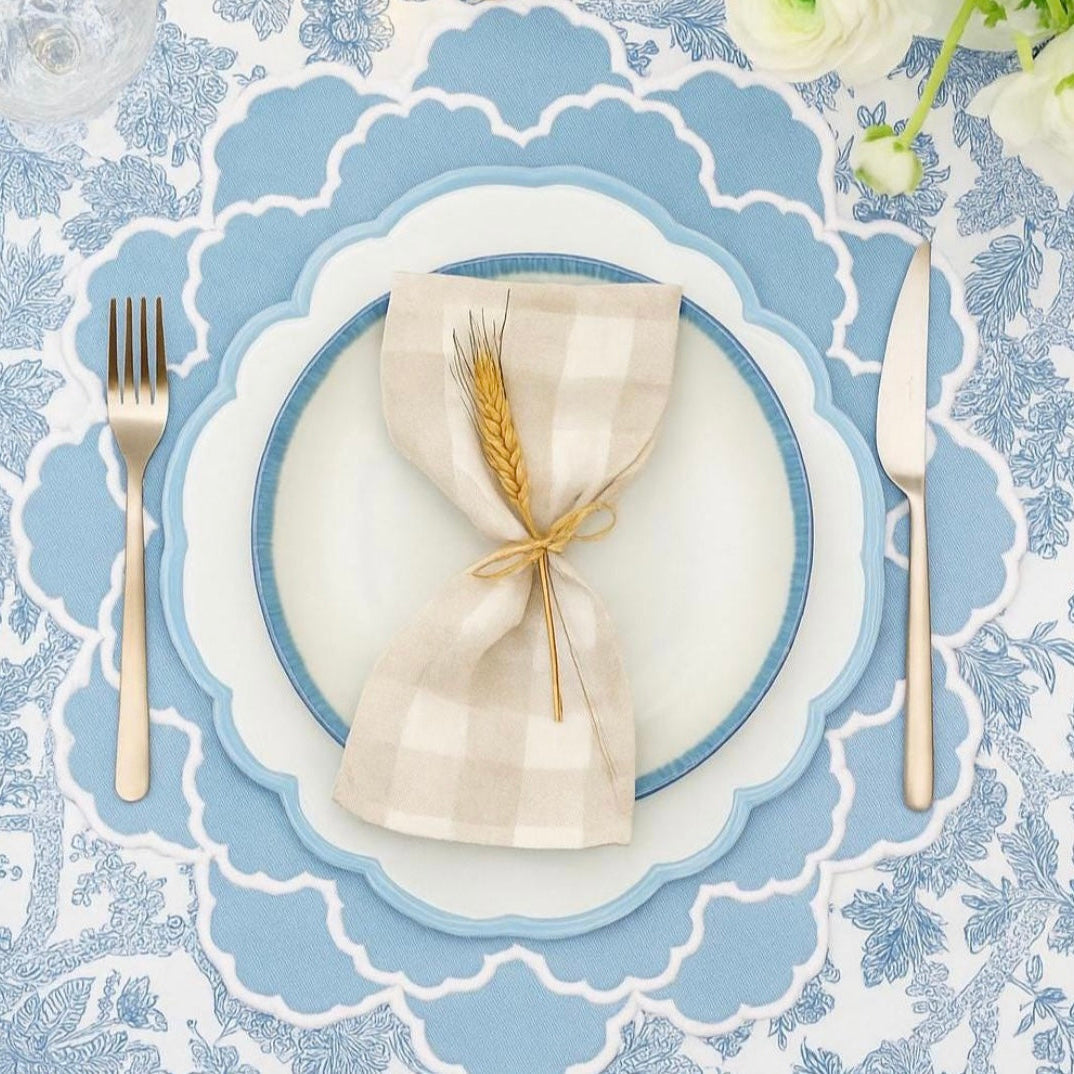 CRESSIDA SCALLOPED BLUE FABRIC PLACEMAT